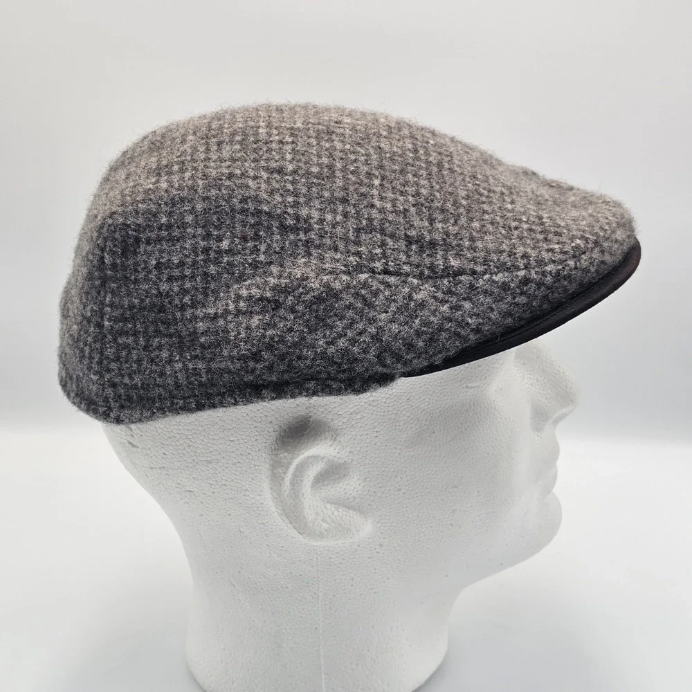 Vtg Polo Ralph Lauren Wool Blend Flat Cap Gray Houndstooth Driver Hat Ivy Tweed